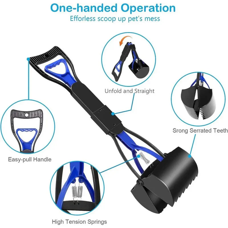 Long Handle Dog Pooper Scooper – No-Touch Jaw Poop Picker