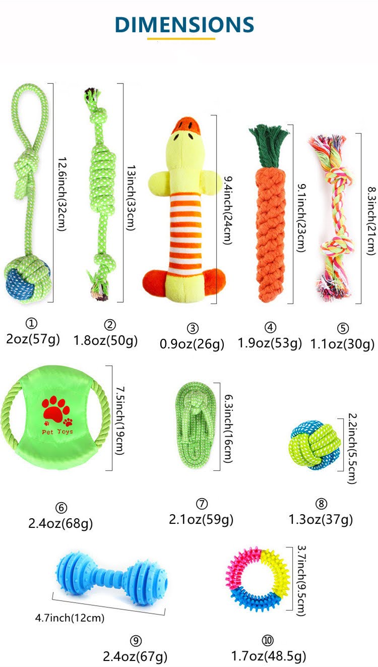 10-Piece Bite-Resistant Molar Dog Toys Set