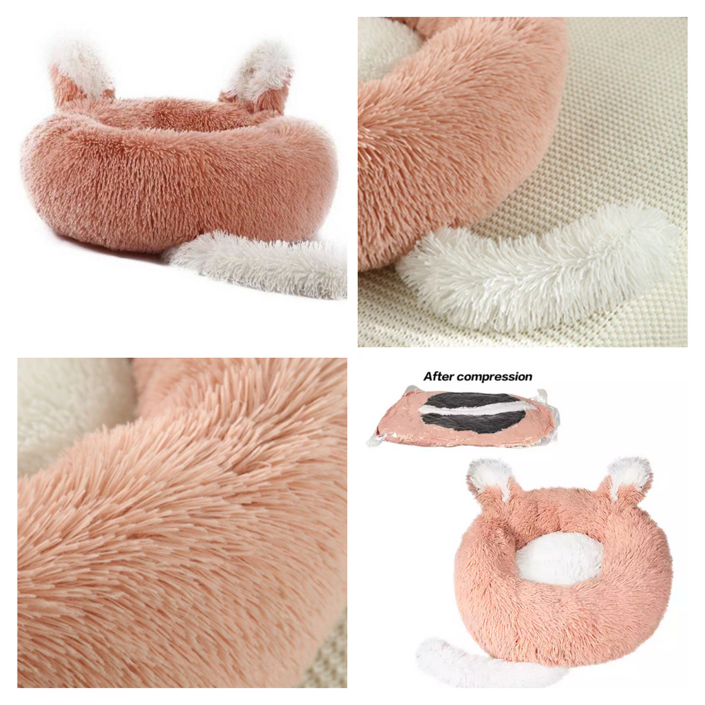 Plush Pet Bed with Ears & Tail - For Cats & Small Dogs